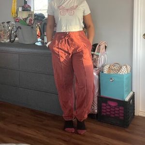 NASTYGAL Burnt Orange Denim Wash Joggers, Size 10/Large